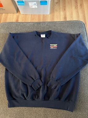 Grandpa-core Men's Navy Crewneck Sweatshirt with Embroidered Canoes Detail